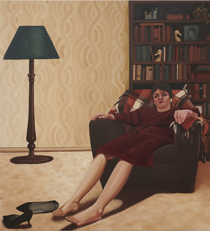 Madeleine Pfull, Lady in Armchair, 2019. Oil on linen, 66 x 72 in, 167.6 x 182.9 cm (MP19.012)