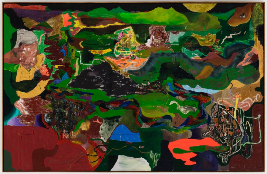 Michael Bauer, Green Valley and Uncle, 2020. Oil, crayon, pastel and acrylic on canvas, 67 x 86 inches (MBA20.012)
