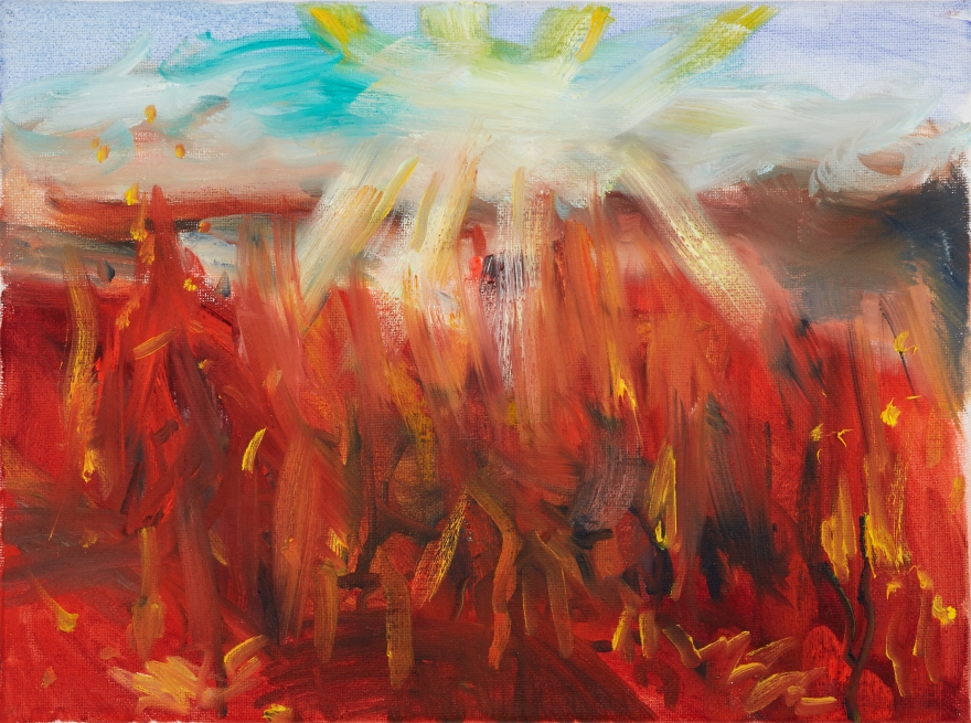 Celeste Dupuy-Spencer, Lighting Shadows, Leaving the 99, 2018. Oil on canvas, 9 x 12 in, 22.9 x 30.5 cm (CDS18.011)