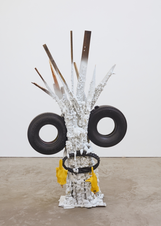 Jon Pylypchuk Hey, why don’t you give your balls a tug, 2018 Spray Foam, Wood, Aerosol, Tires and Gloves 72 x 42 x 24 in 182.9 x 106.7 x 61 cm (JPY18.015)