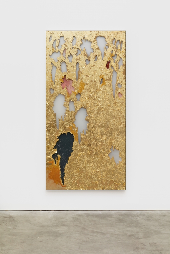 Cindy Phenix Own Destruction, 2020 Gold leaves, paper, oil and pastel on MDF 96 x 48 in 243.8 x 121.9 cm (CP20.023)