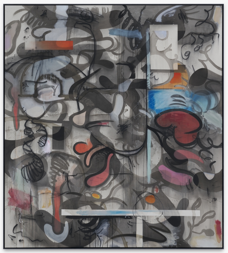 Jan-Ole Schiemann, Twinborg (Fauna), 2020. Ink, acrylic, oil pastel and charcoal on canvas, 78 3/4 x 70 7/8 in, 200 x 180 cm (JS20.010)