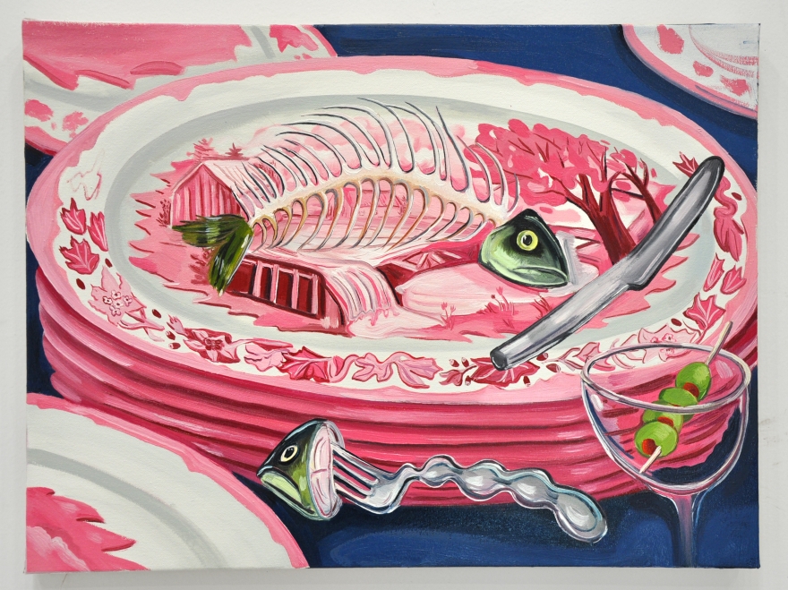 Nikki Maloof Pink Plates, 2020 Oil on canvas 14 x 18 in 35.6 x 45.7 cm (NMA20.026)