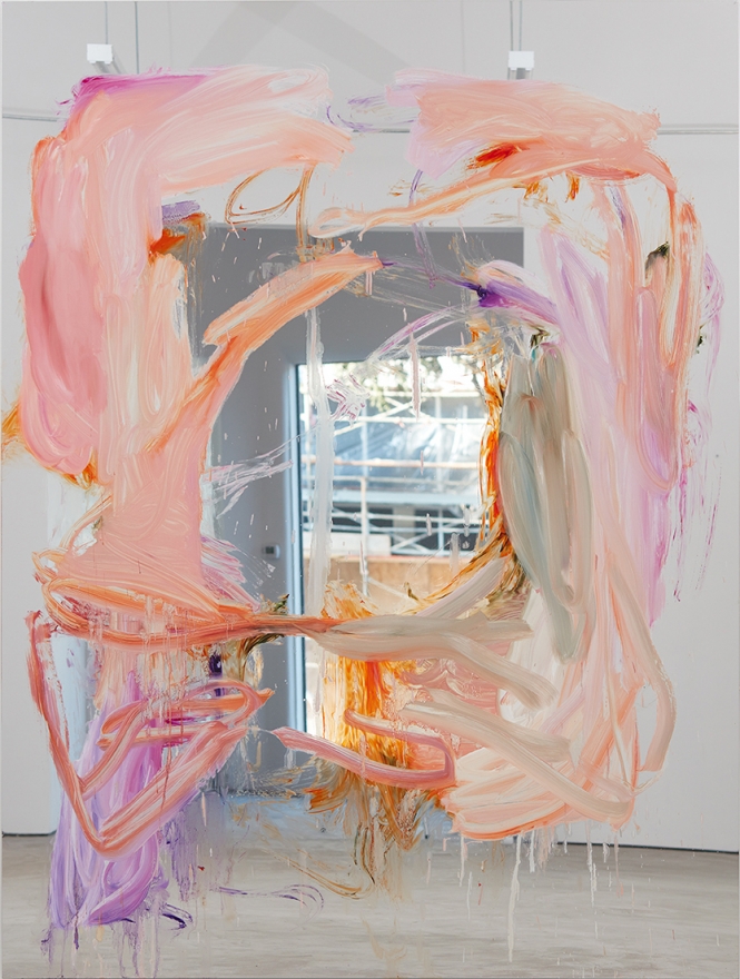 Peter Bonde, Untitled, 2016. Oil on mirror foil, 98.43 x 74.8 x 1.6 inches, 250 x 190 x 4 cm (PB16.002)