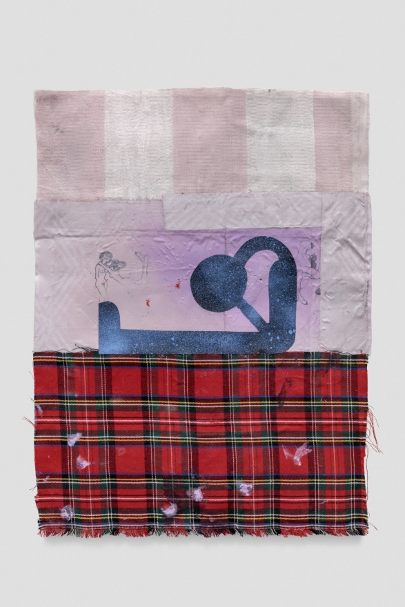 Nel Aerts Swallower, 2020-2021 Acrylic, paper, spray paint, oil sticks on textile 21 1/4 x 15 3/4 in 54 x 40 cm (NAE21.029)