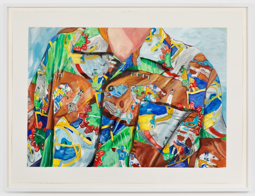 Rebecca Ness, Football Shirt, 2020. Gouache and pencil on paper, 22 x 30 in, 55.9 x 76.2 cm, 24 5/8 x 32 3/4 in (framed), 62.5 x 83.2 cm (RNE20.018)
