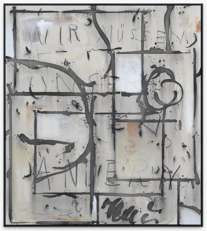 Jan-Ole Schiemann, Was ist konservativ?, 2020. Ink, acrylic, oil pastel and charcoal on canvas, 55 1/8 x 49 1/4 in, 140 x 125 cm (JS20.014)