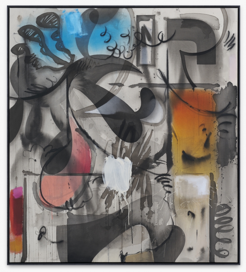 Jan-Ole Schiemann, Komposition in T-Mur, 2020. Ink, acrylic, oil pastel, and charcoal on canvas, 55 1/8 x 49 1/4 in, 140 x 125 cm (JS20.019)