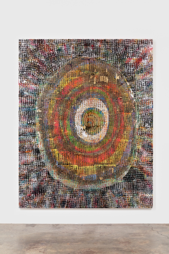 Mindy Shapero Scar of Midnight Portal, floaters floating, 2021 Acrylic, spray paint, gold and silver leaf on linen 90 1/8 x 72 1/8 x 1 1/2 in 228.9 x 183.2 x 3.8 cm (MS21.018)