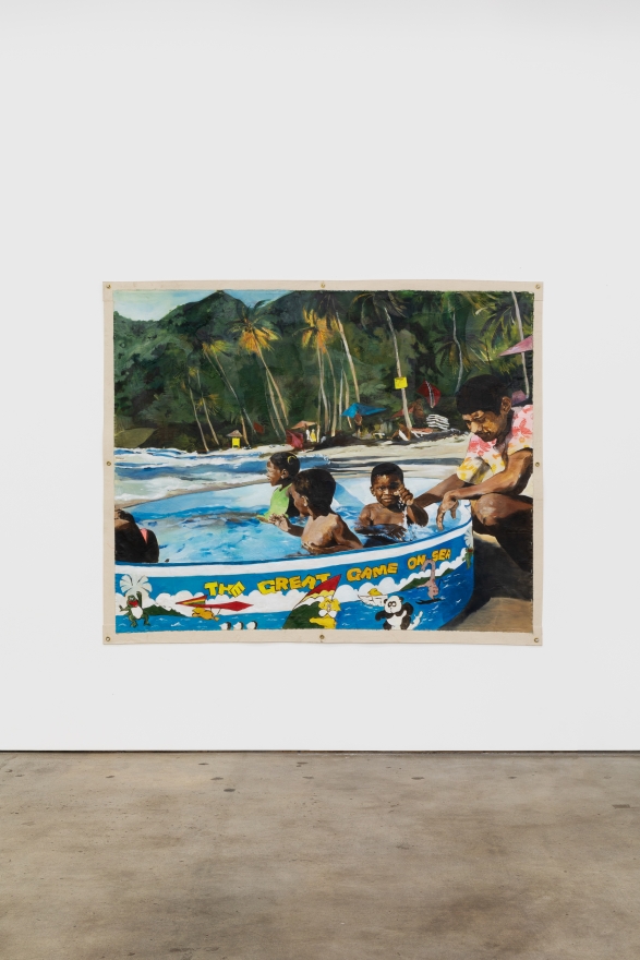 Kareem-Anthony Ferreira, Day at the Beach, 2019. Oil, mixed media, canvas, 62 3/4 x 75 1/4 in, 159.4 x 191.1 cm (KFE20.004)