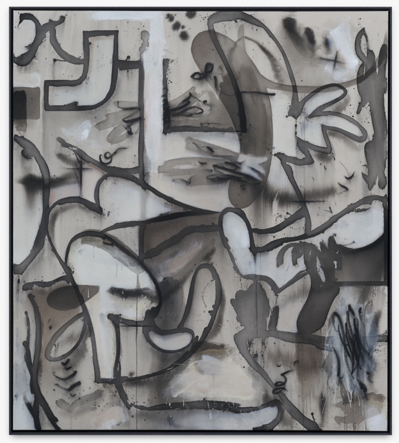 Jan-Ole Schiemann, How low can you go?, 2020. Ink, acrylic, oil pastel and charcoal on canvas, 55 1/8 x 49 1/4 in, 140 x 125 cm (JS20.013)