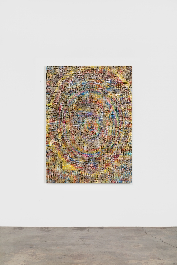 Mindy Shapero Scar of Midnight Portal, one eye blur, 2021 Acrylic, spray paint, gold and silver leaf on linen 60 1/8 x 44 1/8 x 1 1/2 in 152.7 x 112.1 x 3.8 cm (MS21.016)