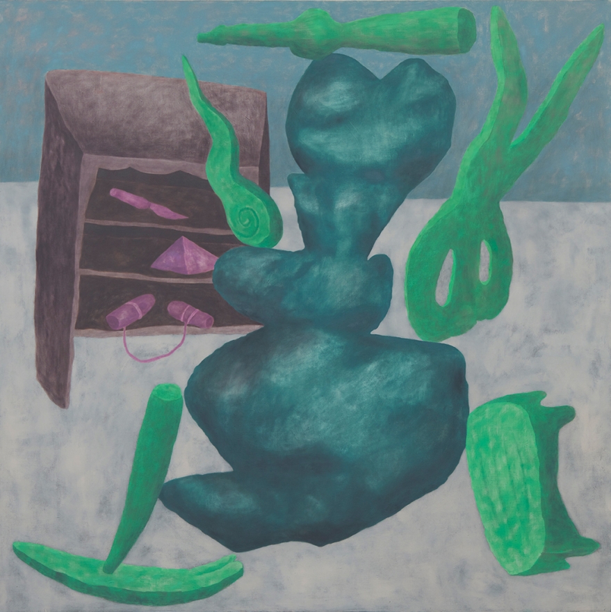Ginny Casey, Teal Sculpture, 2017. Oil on linen, 72 x 72 in, 182.9 x 182.9 cm (GC17.006)