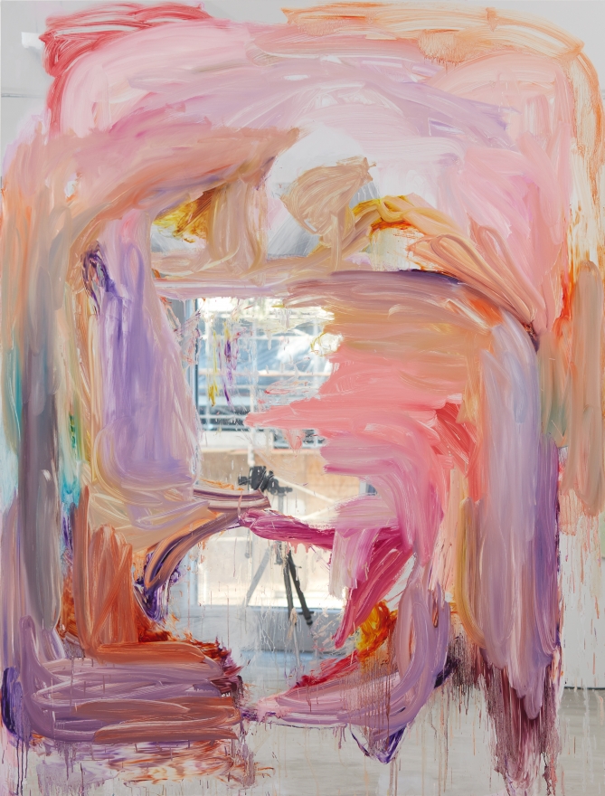 Peter Bonde, Untitled, 2016. Oil on mirror foil, 98.43 x 74.8 x 1.6 inches, 250 x 190 x 4 cm (PB16.001)