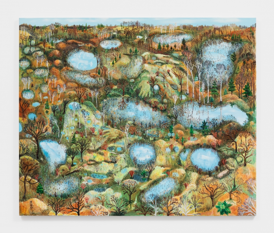 Sophia Heymans Wetlands, 2021 Oil, prairie grass seeds, moss, papier-mâché, molding paste, mop strings on canvas 50 x 60 in 127 x 152.4 cm (SHE21.002)