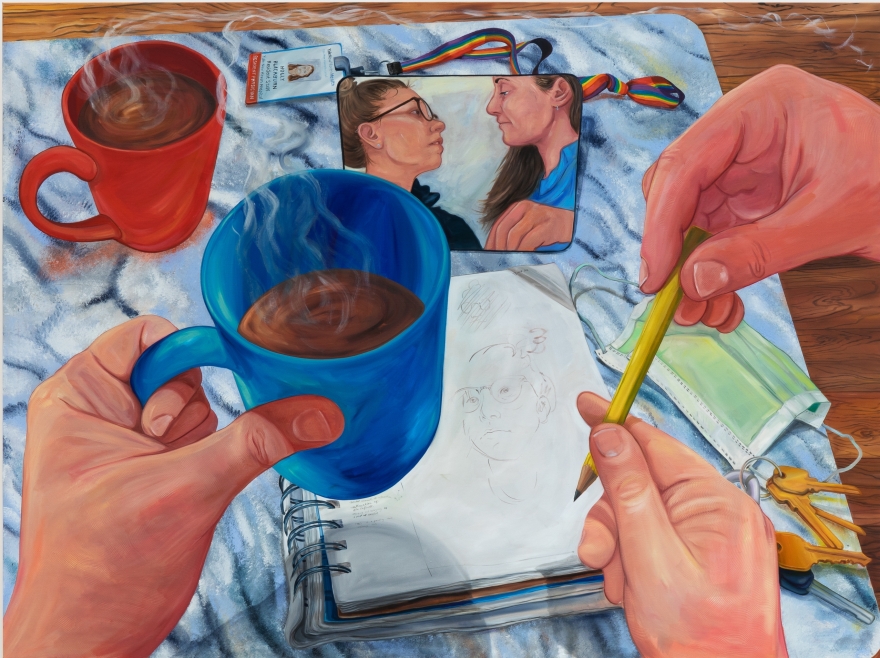Rebecca Ness, Put the pencil down, my love, 2020. Oil on linen, 60 x 80 in, 152.4 x 203.2 cm (RNE20.014)