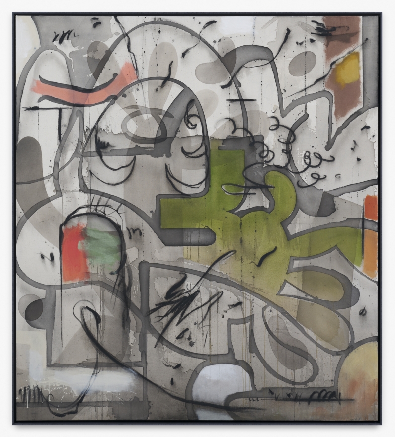 Jan-Ole Schiemann, Cyklop fingert, 2020. Ink, acrylic, oil pastel, and charcoal on canvas, 55 1/8 x 49 1/4 in, 140 x 125 cm (JS20.020)