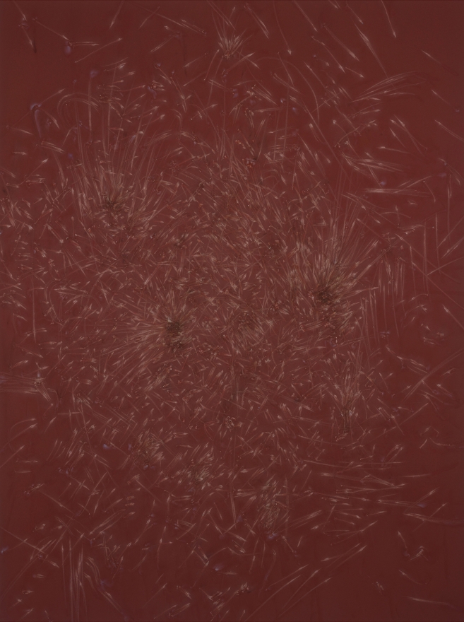 Thomas Wachholz, MONOCHROME A (Reibfläche), 2017. Red phosphorous, binder on wood, 55 x 41 x 1.4 in, 140 x 105 x 3.5 cm (TW17.004)
