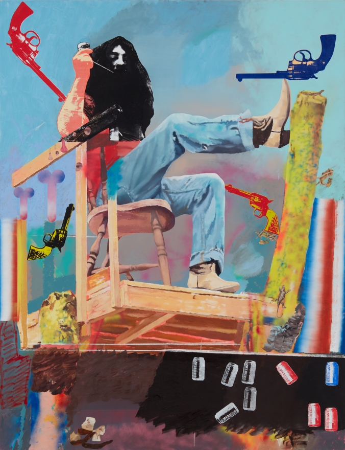 Alessandro Pessoli, A-P Backyard, 2017. Oil, acrylic, spray paint, soft pastels on canvas, 98 x 75 in, 248.9 x 190.5 cm (AP17.001)